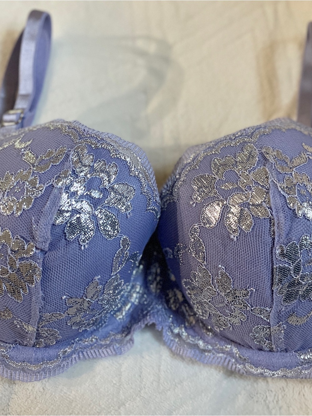 Victoria's Secret Lavender Lace Bra with Silver Floral Accents